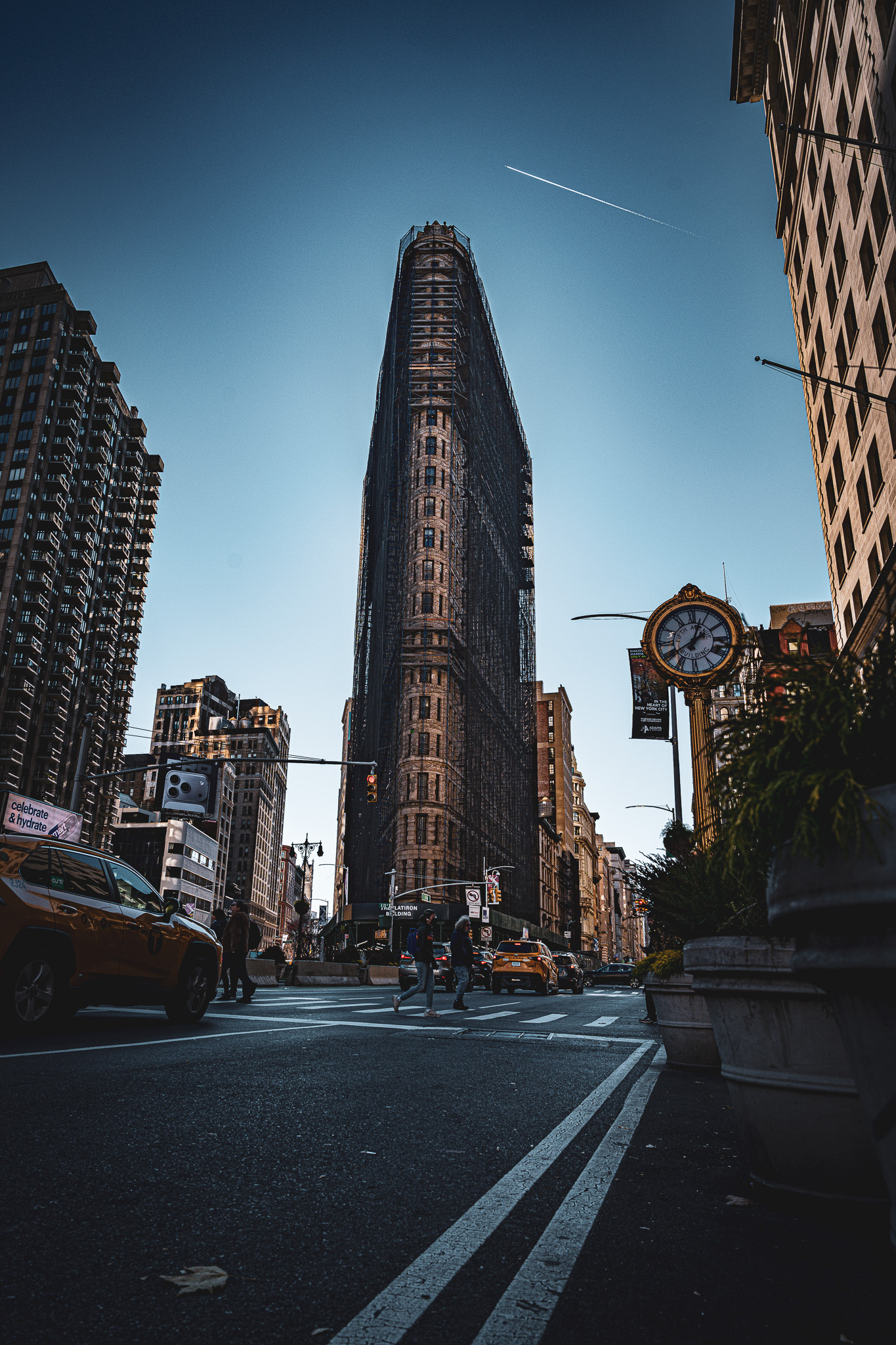 Tall city tower from street level